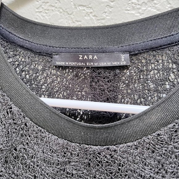 Zara Women's Textured Lace Top Blouse Short Sleeve Black Size - Picture 4 of 4